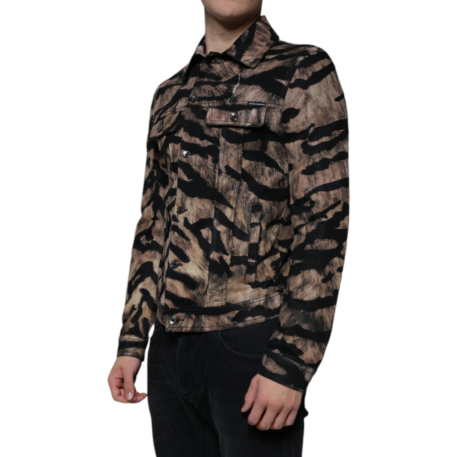 Dolce & Gabbana Brown Tiger Button Down Collared Jacket