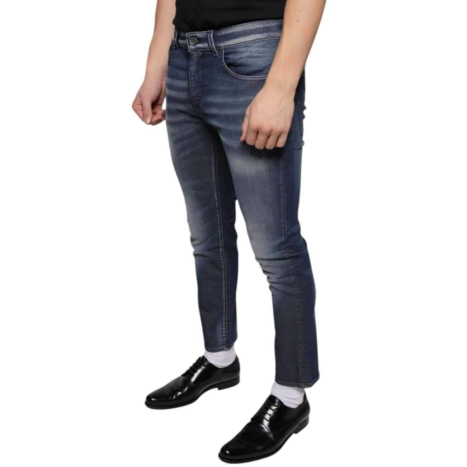 Dolce & Gabbana Dark Blue Washed Cotton Skinny Denim Jeans