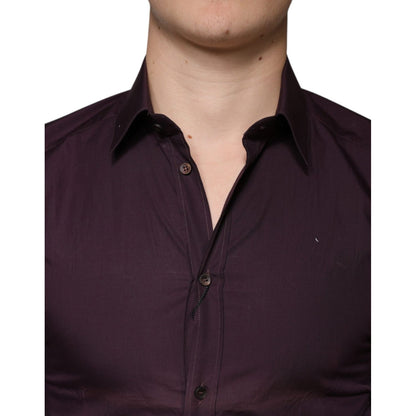 Dolce & Gabbana Dark Violet Cotton Dress GOLD Men Formal Shirt