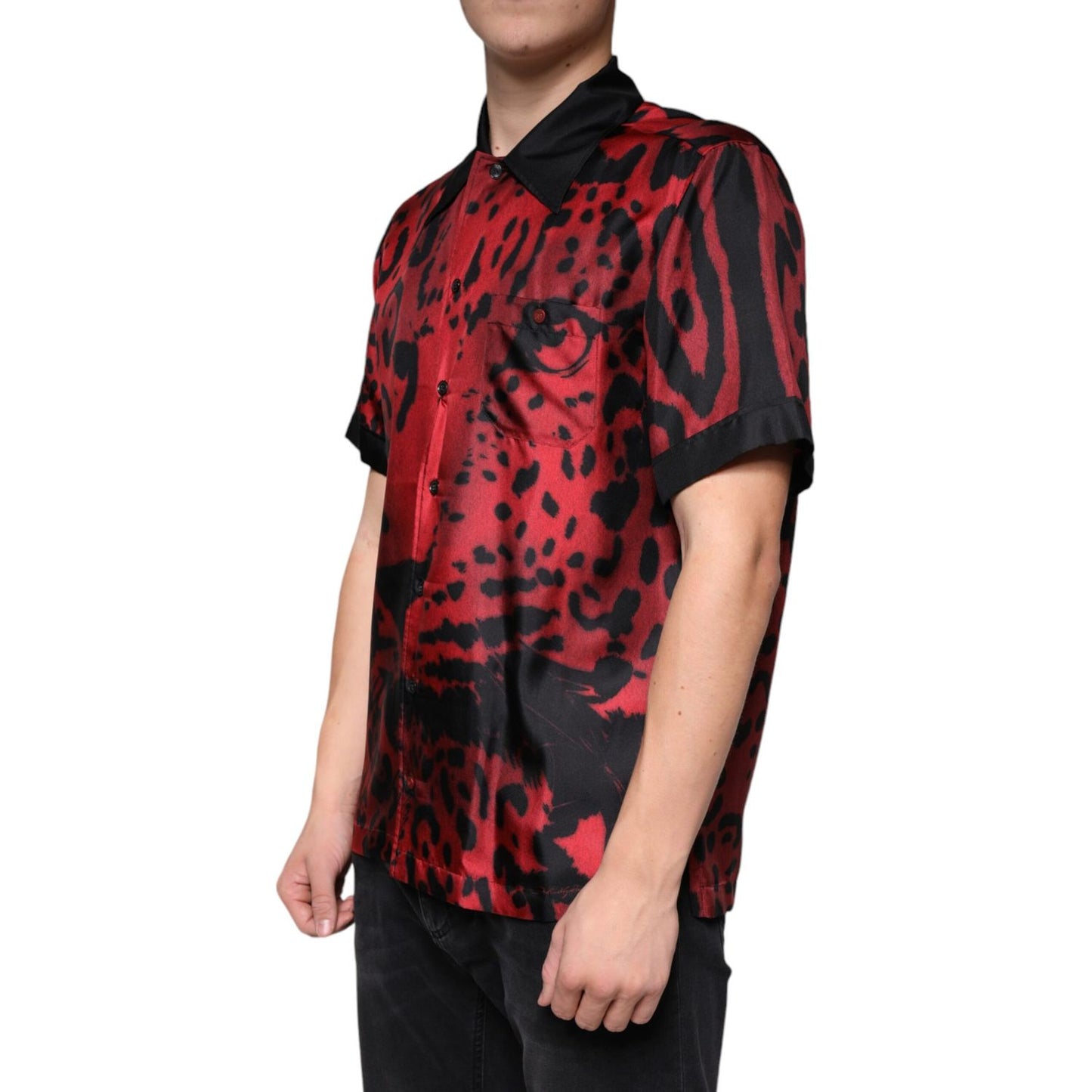 Dolce & Gabbana Red Leopard Silk Button Down Casual Shirt