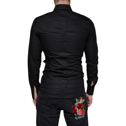 Dolce & Gabbana Black Cotton Stretch Dress GOLD Formal Shirt