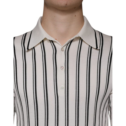 Dolce & Gabbana White Black Stripe Polo Short Sleeve T-shirt
