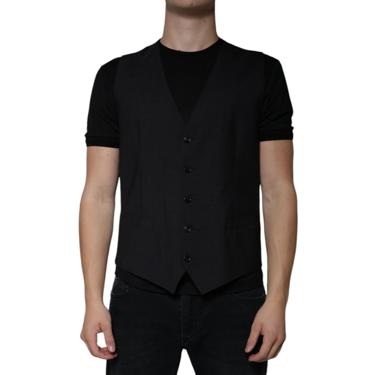 Dolce & Gabbana Black Wool Waistcoat Dress Formal Vest