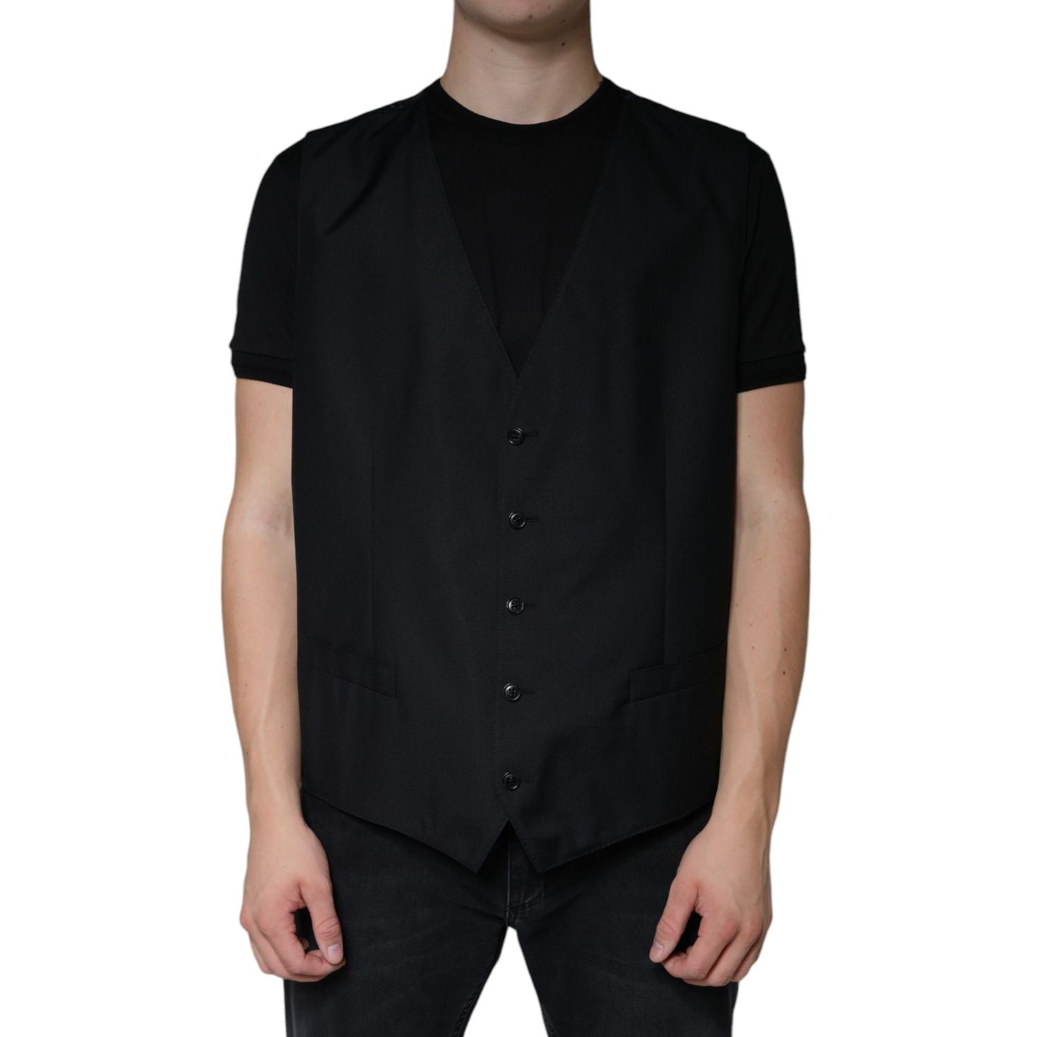 Dolce & Gabbana Black Wool Waistcoat Dress Formal Vest