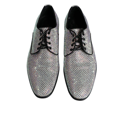 Dolce & Gabbana Silver Leather Rhinestones Derby Dress Shoes