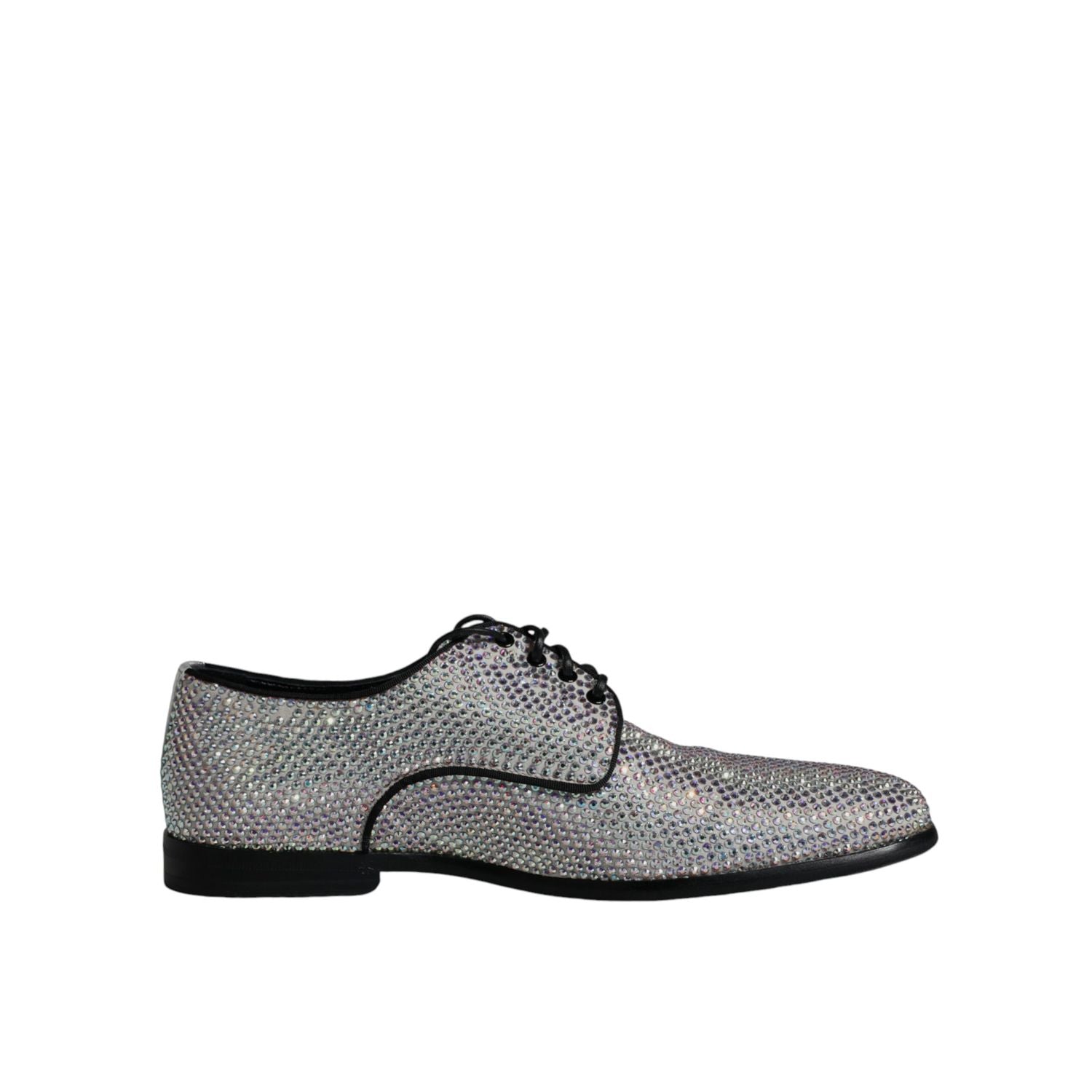 Dolce & Gabbana Silver Leather Rhinestones Derby Dress Shoes