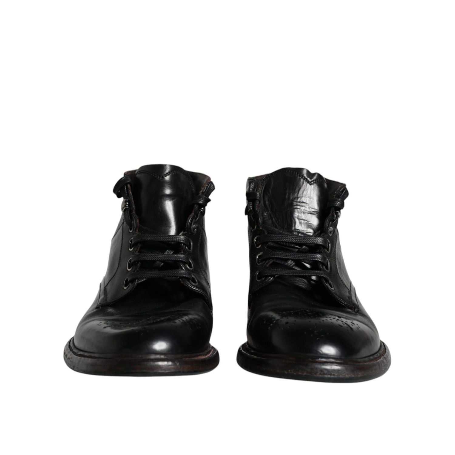 Dolce & Gabbana Black Leather Men Short Boots Lace Up Shoes