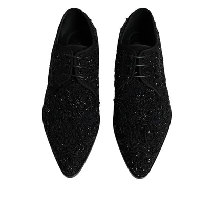Dolce & Gabbana Black Embellished Suede Derby Formal Shoes