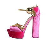 Dolce & Gabbana Pink Velvet Platform Ankle Strap Heel Sandals Shoes