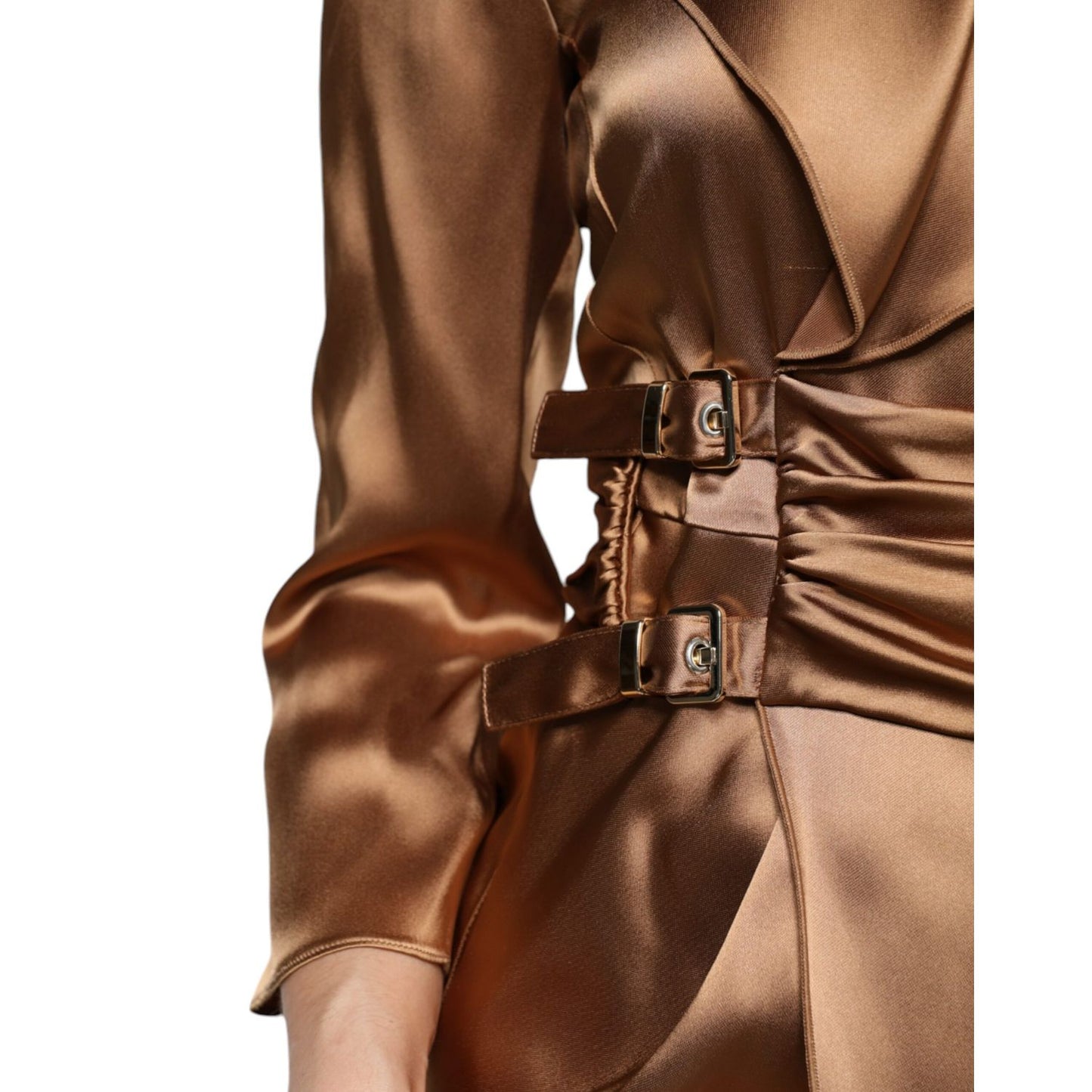 Emporio Armani Brown Satin Long Sleeves Wrap Sheath Mini Dress