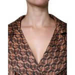 Ballantyne Brown Printed Long Sleeves V-neck Wrap Midi Dress