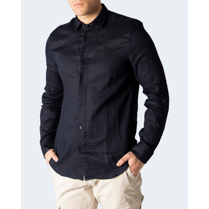 Armani Exchange Blue Linen Dress Shirt