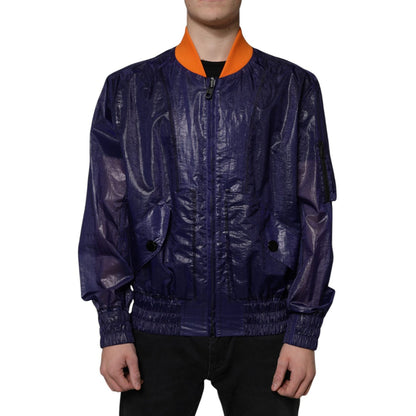 Dolce & Gabbana Blue Cotton Stretch Full Zip Bomber Jacket