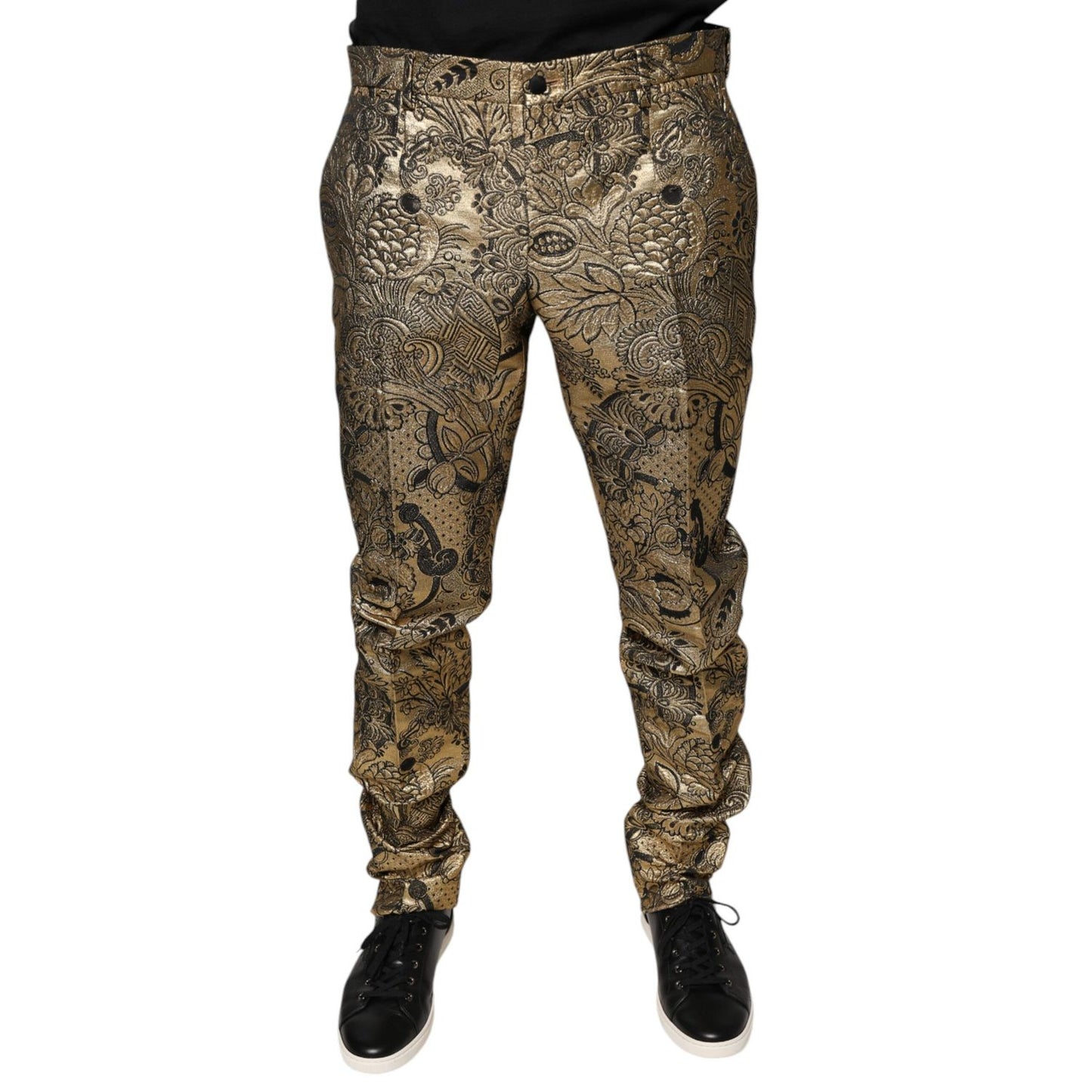 Dolce & Gabbana Gold Floral Jacquard Men Dress Pants