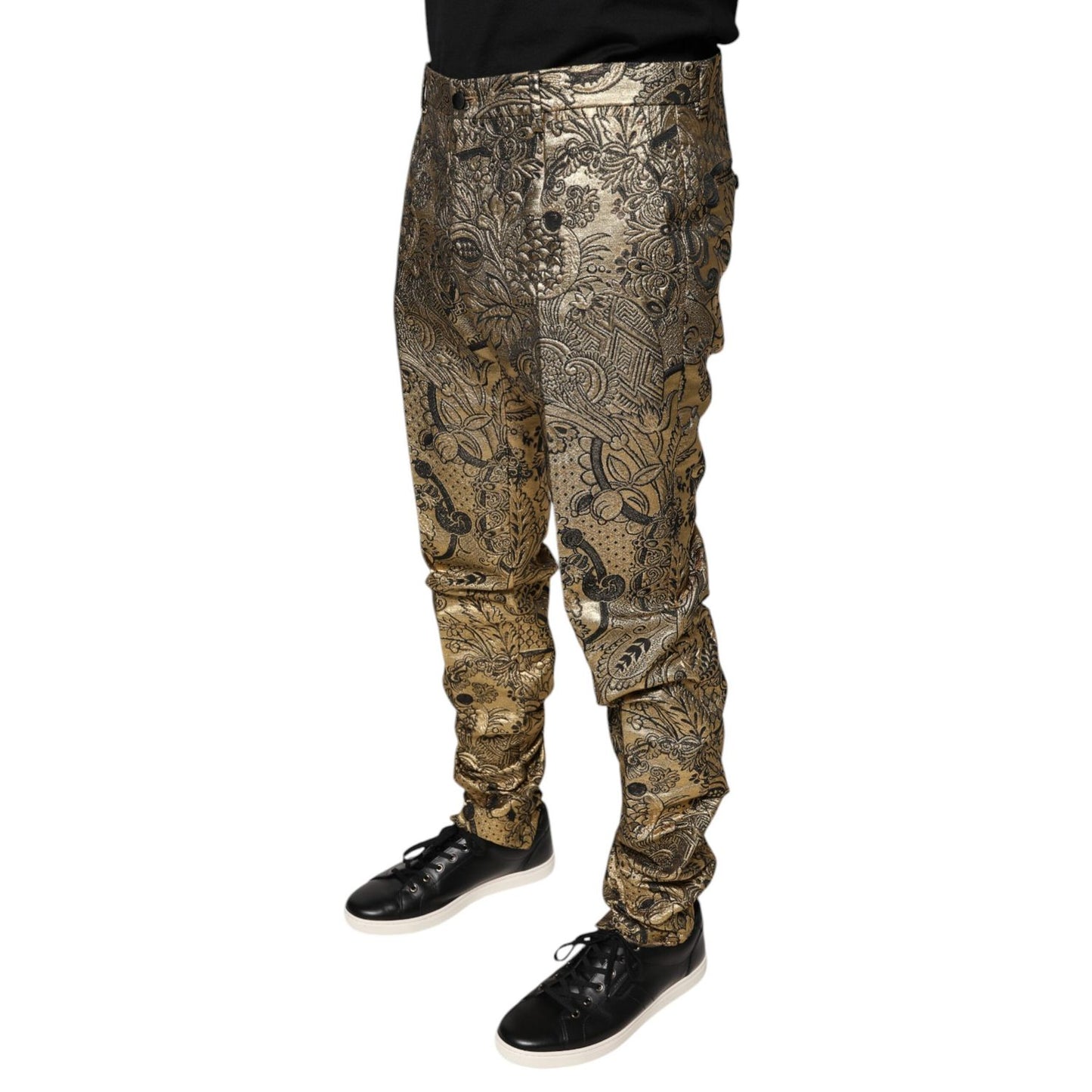 Dolce & Gabbana Gold Floral Jacquard Men Dress Pants