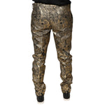 Dolce & Gabbana Gold Floral Jacquard Men Dress Pants