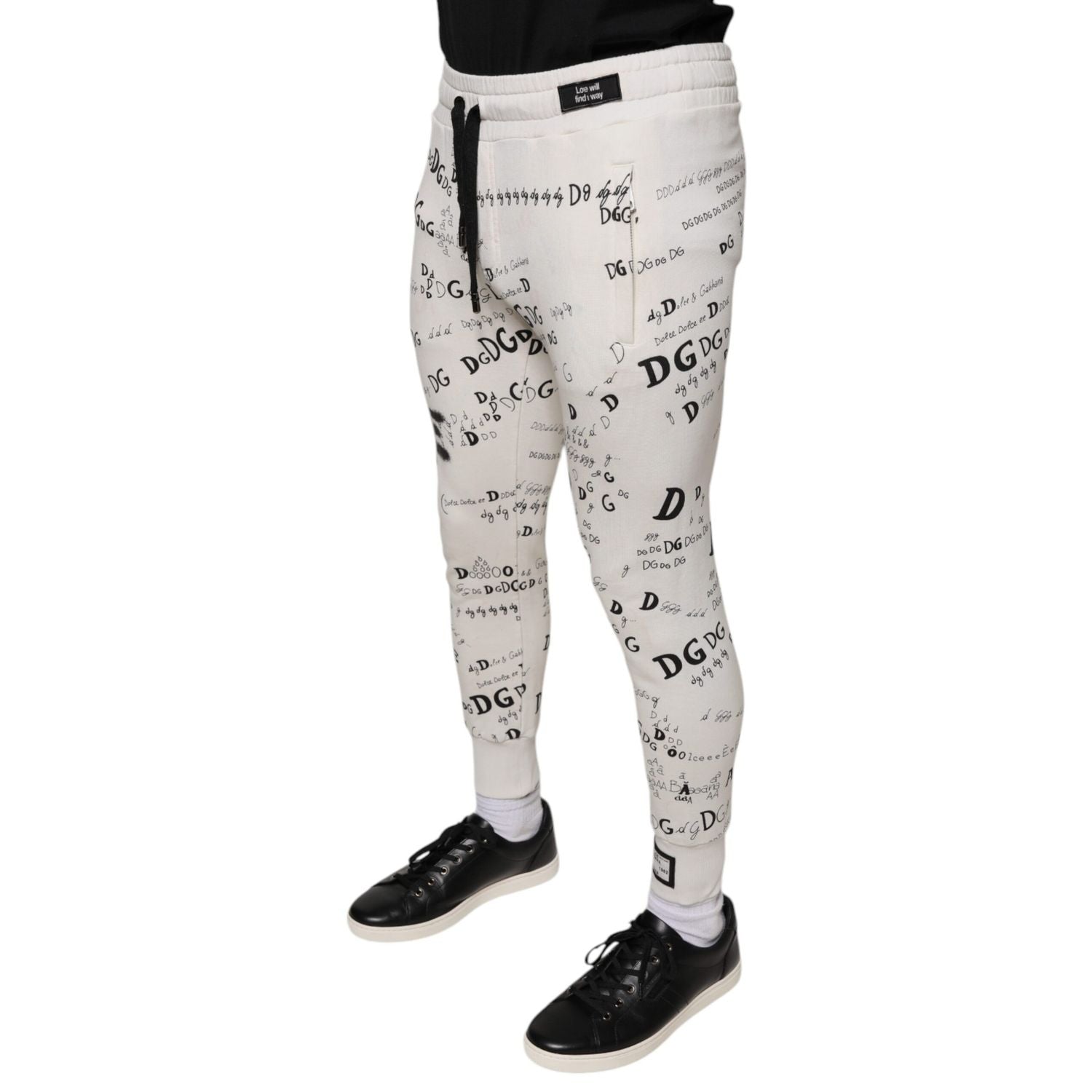 Dolce & Gabbana White Printed Cotton Jogger Sweatpants Pants