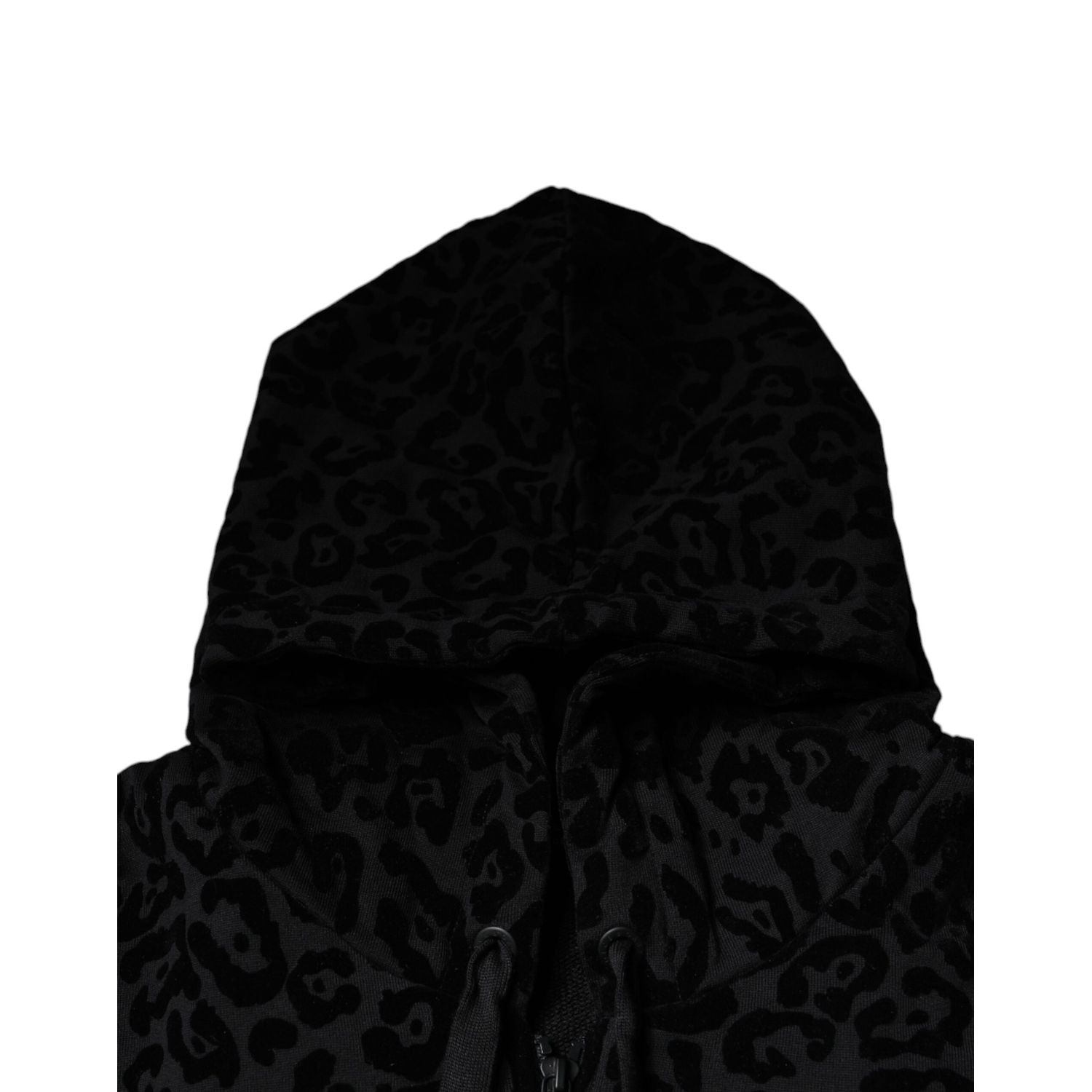 Dolce & Gabbana Black Leopard Cotton Hooded Full Zip Sweater