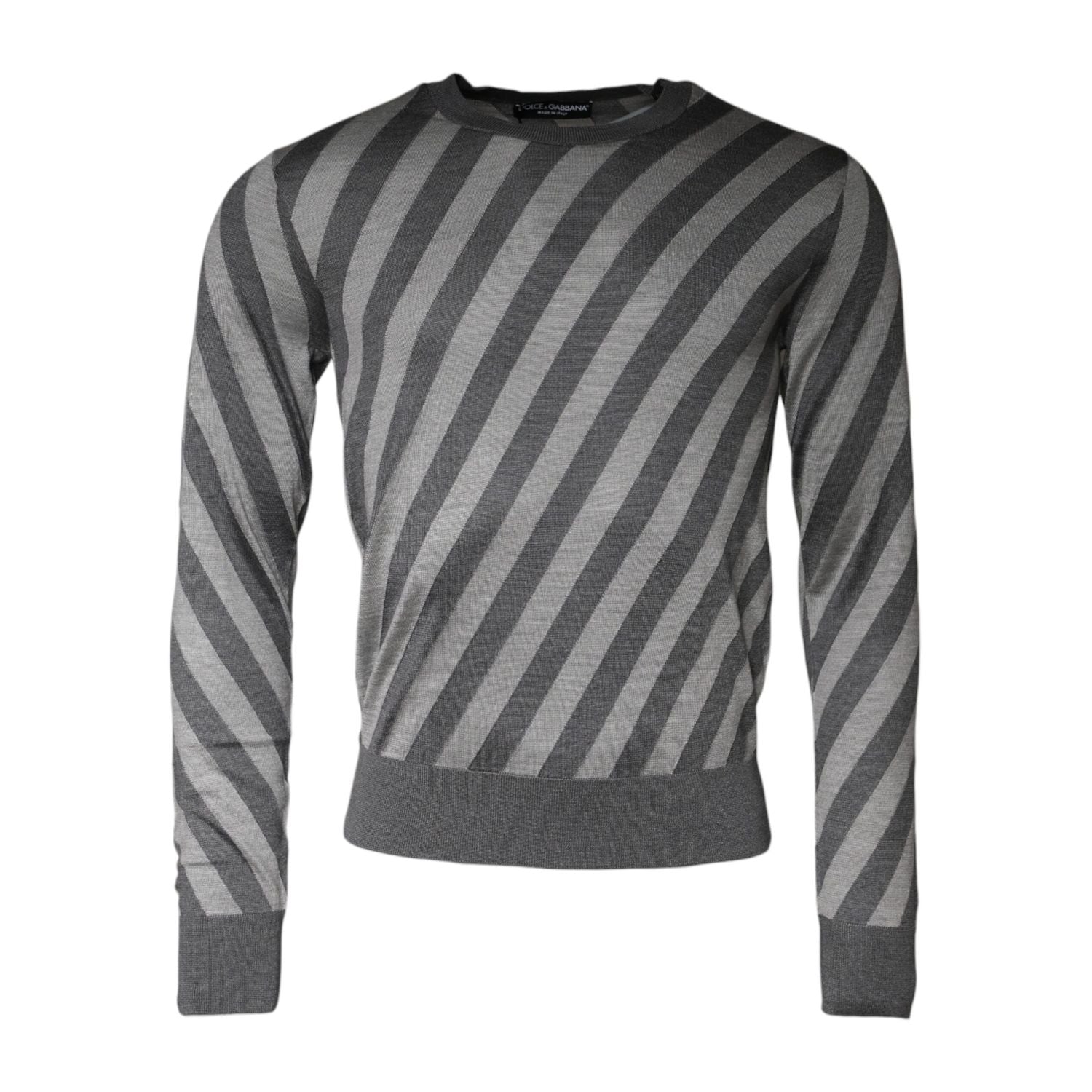 Dolce & Gabbana Gray Stripes Long Sleeve Round Neck Pullover Sweater