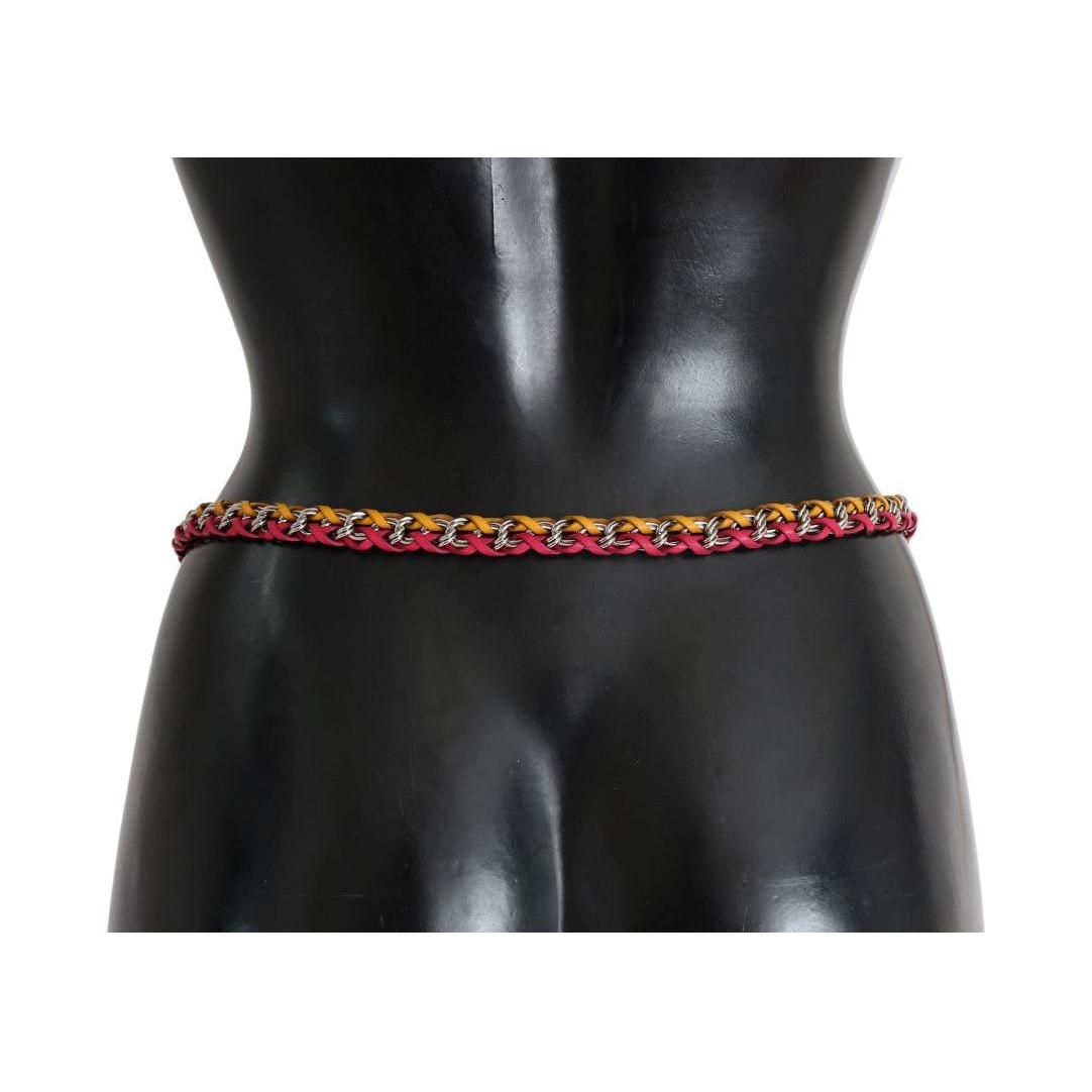 Dolce & Gabbana Red Yellow Leather Crystal Belt Belt