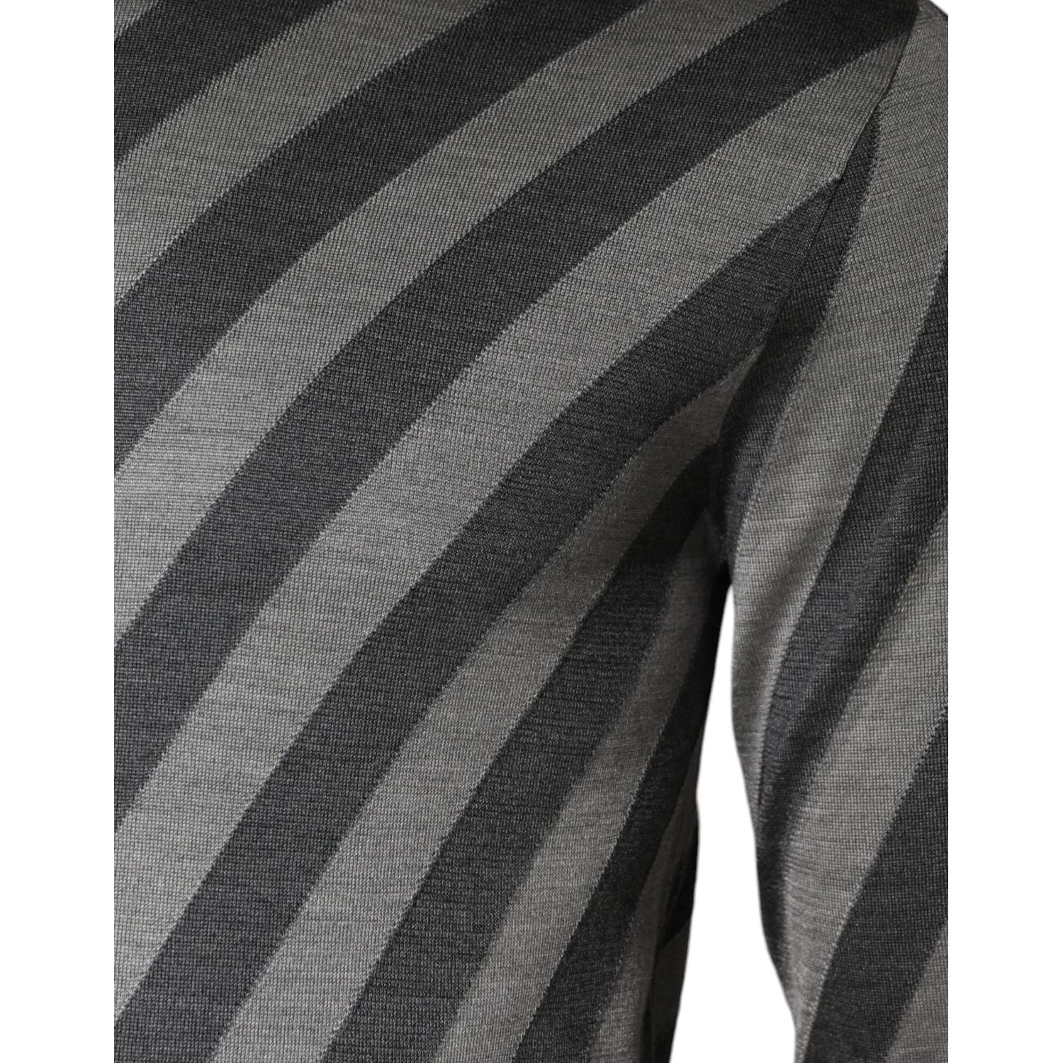 Dolce & Gabbana Gray Stripes Long Sleeve Round Neck Pullover Sweater