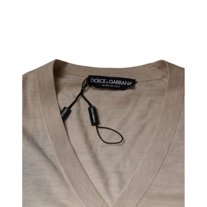 Dolce & Gabbana Beige Cashmere Button Down Cardigan Sweater