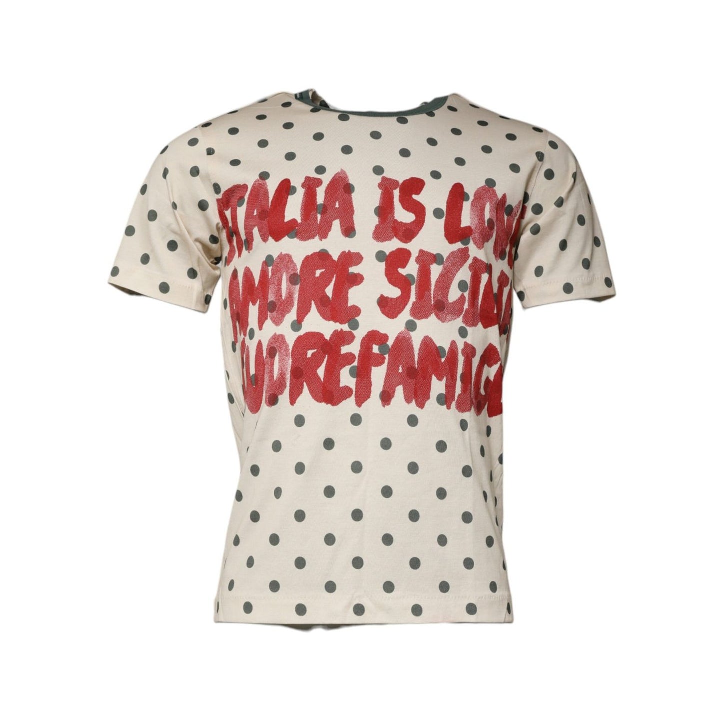 Dolce & Gabbana Beige Graphic Print Polka Dot Cotton T-shirt