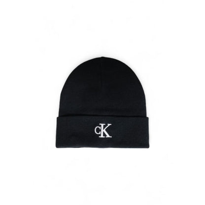 Calvin Klein Black Recycled Polyester Cap (Baseball Hat) with embroidered Monogram logo, stylish and eco-friendly fashion accessory.