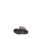 Bottom view of Hunter Black Recycled Polyester Ankle boot showcasing non-slip sole and durable design.