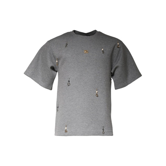 Dolce & Gabbana Gray Cotton Blend Embellished Tee T-shirt