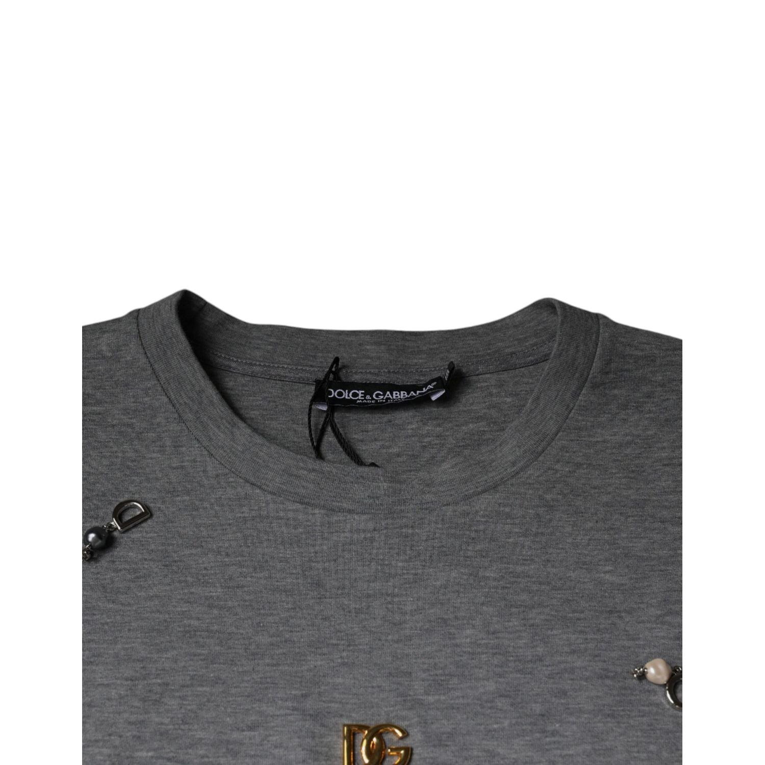 Dolce & Gabbana Gray Cotton Blend Embellished Tee T-shirt