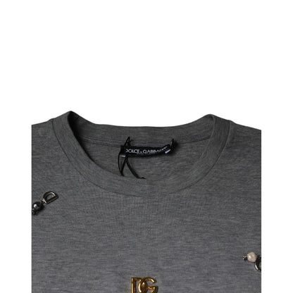 Dolce & Gabbana Gray Cotton Blend Embellished Tee T-shirt