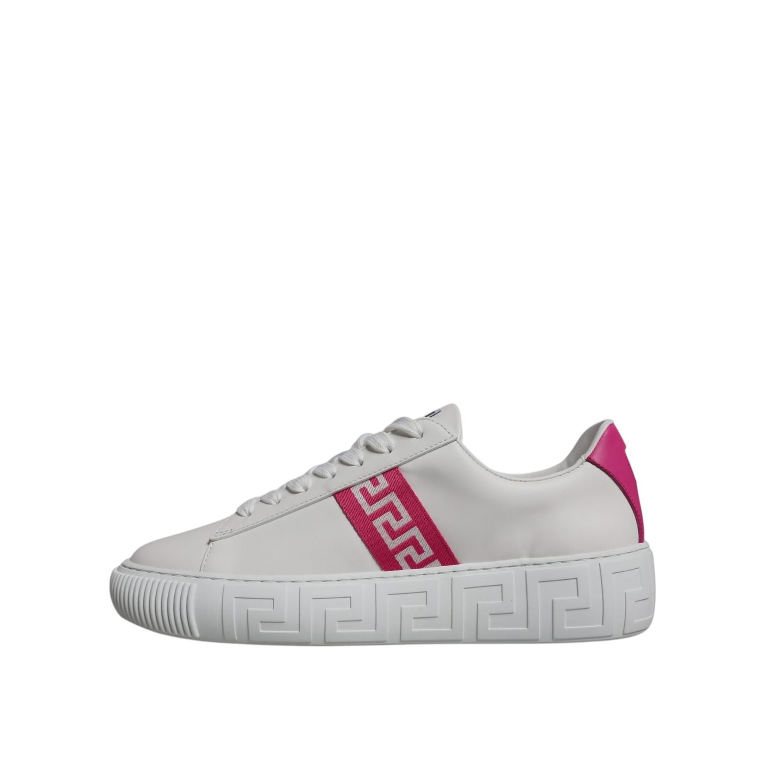 Versace White Pink Greca Print Platform Low Top Sneakers Shoes