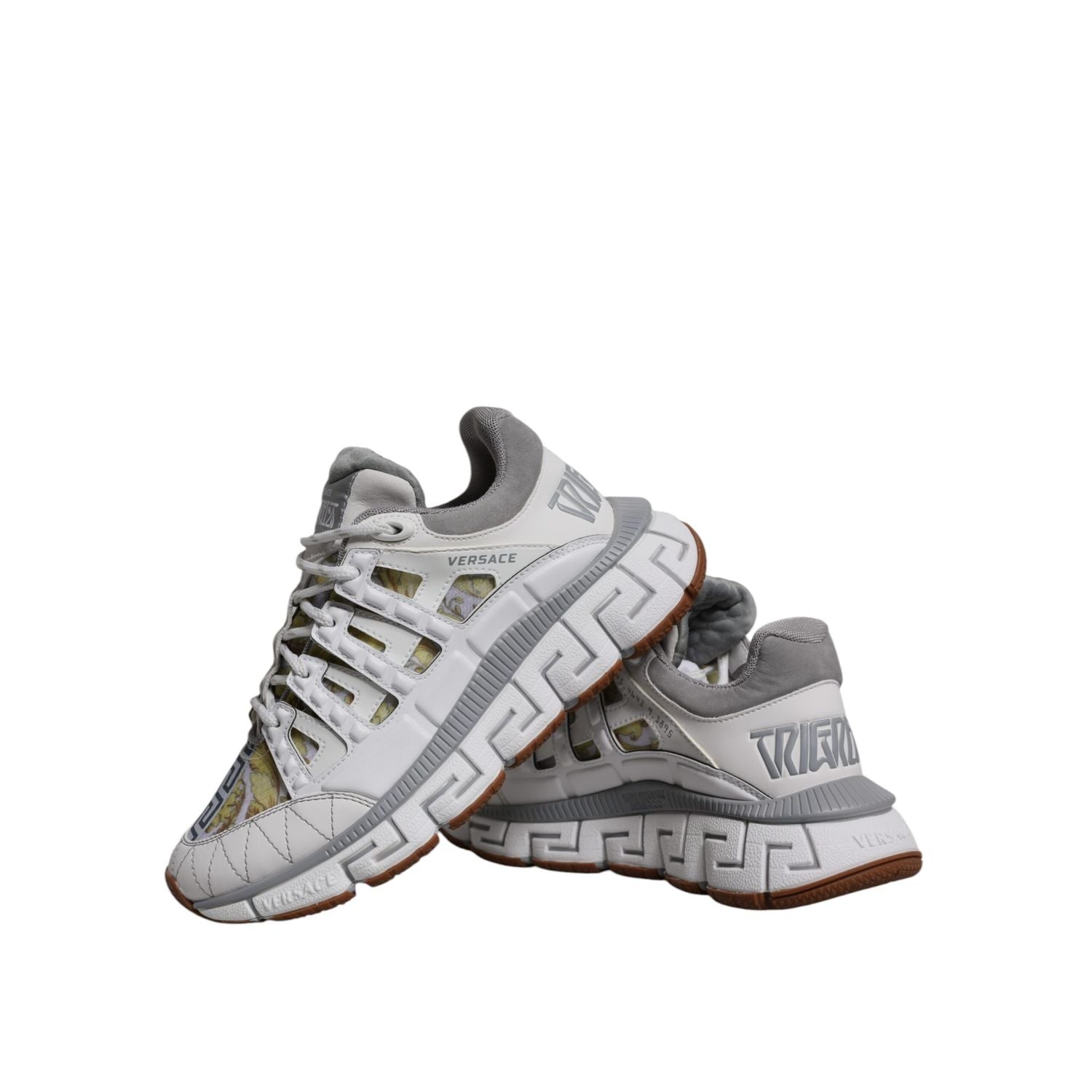 Versace White Trigreca Barocco Print Low Top Sneakers Shoes