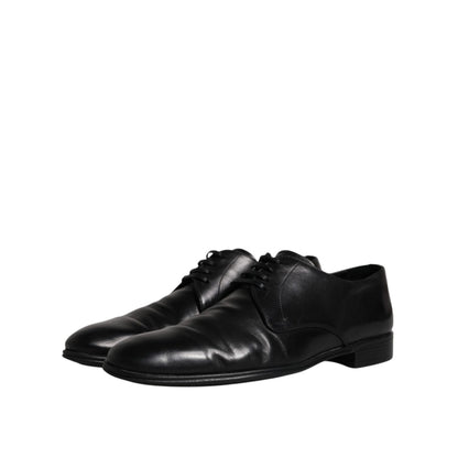 Dolce & Gabbana Black Leather Lace Up Men Derby Formal Shoes