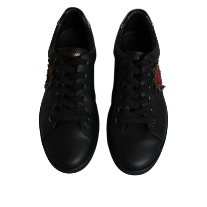 Dolce & Gabbana Black Leather London Heart Men Sneakers Shoes