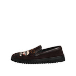 Dolce & Gabbana Brown Suede DG Family Slip On Flats Shoes