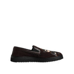 Dolce & Gabbana Brown Suede DG Family Slip On Flats Shoes