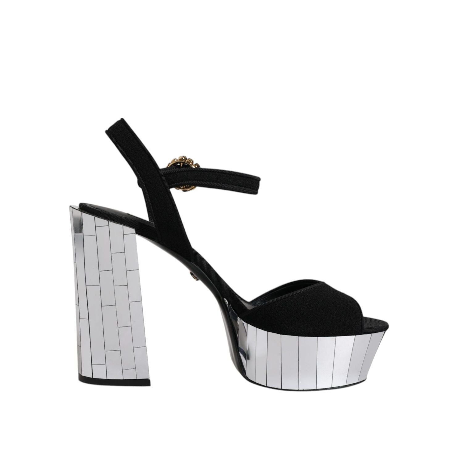 Dolce & Gabbana Black Mirror Heels Platform Sandals Shoes