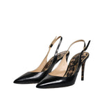 Dolce & Gabbana Black Leather High Heels Slingbacks Shoes