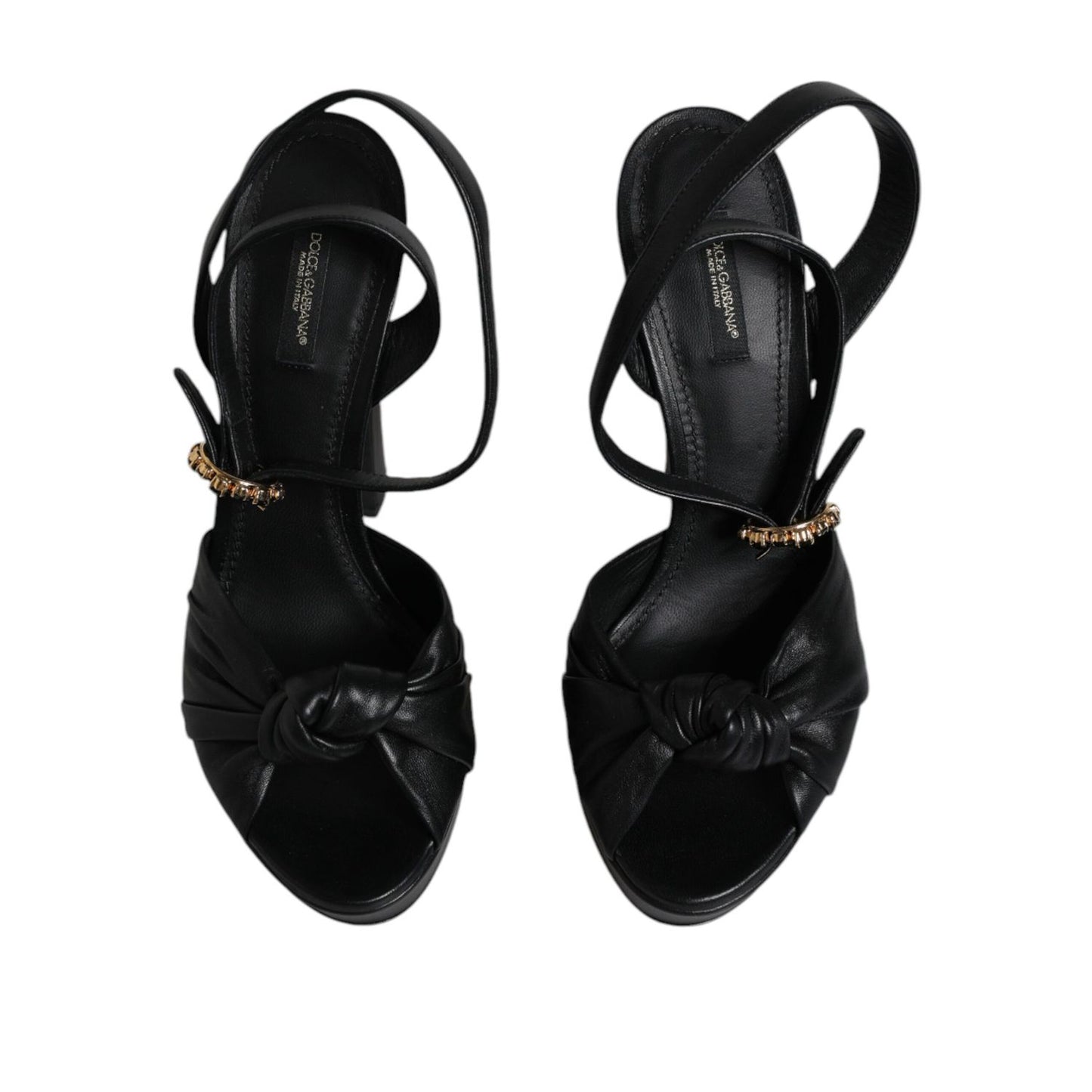 Dolce & Gabbana Black Leather Platform Heels Sandals Shoes