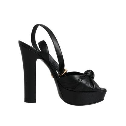 Dolce & Gabbana Black Leather Platform Heels Sandals Shoes