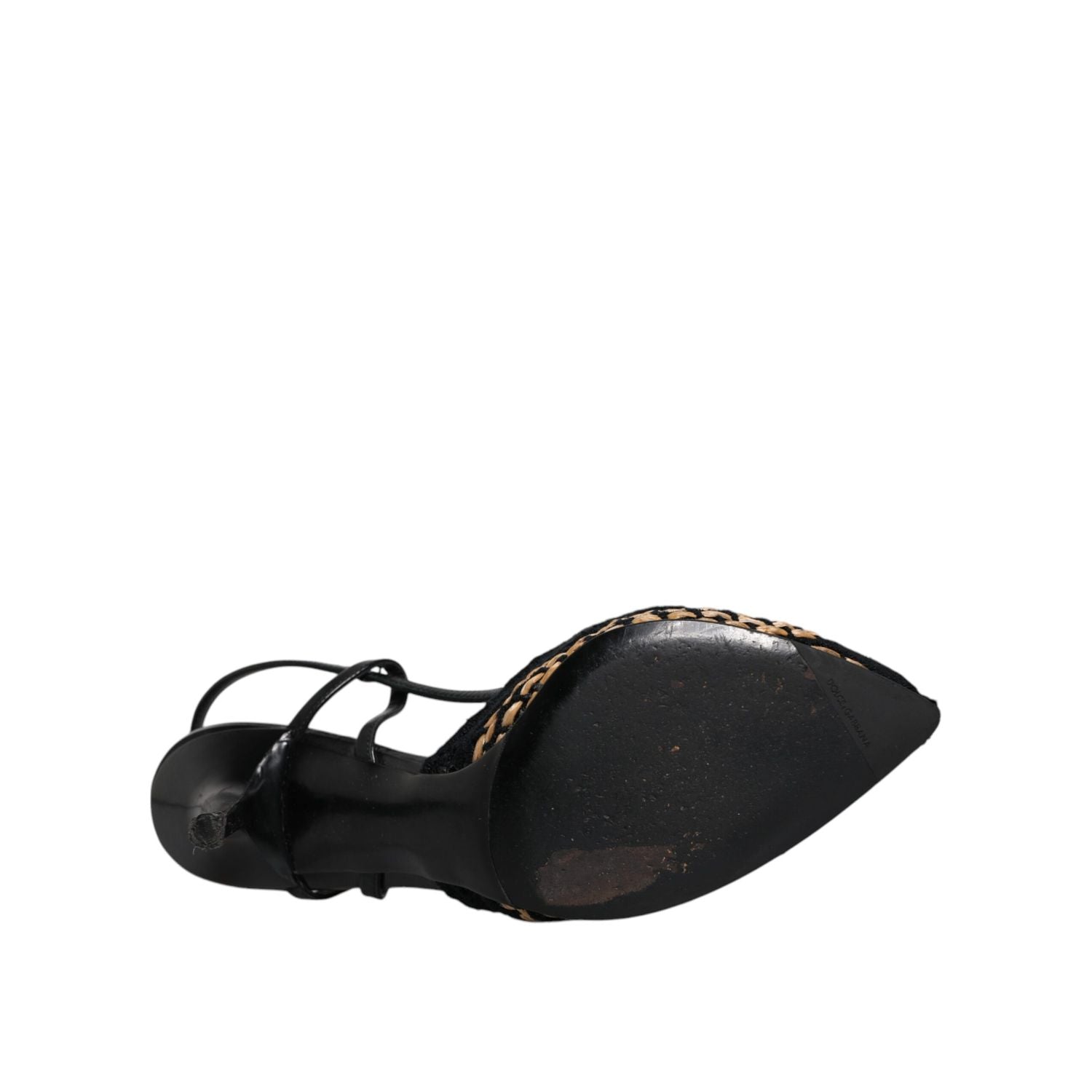 Dolce & Gabbana Black Brown Lace High Heels Slingback Shoes