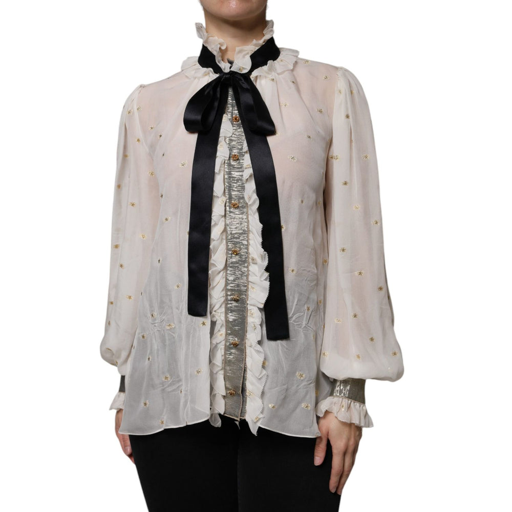 Dolce & Gabbana Off White Silk Blend Ascot Collar Blouse Top TSH86769-40