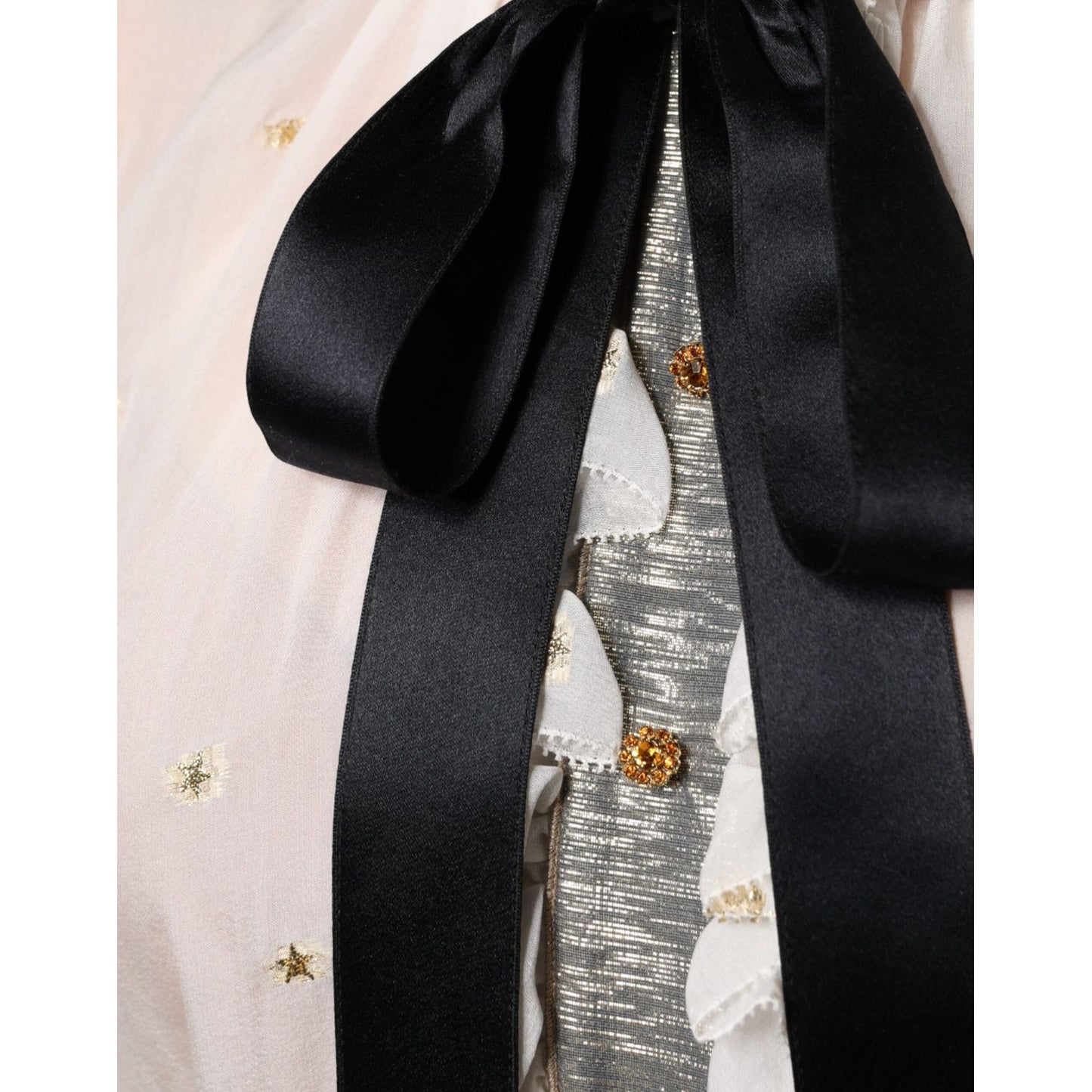 Dolce & Gabbana Off White Silk Blend Ascot Collar Blouse Top TSH86769-40
