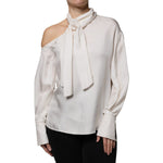 Brunello Cucinelli Beige Silk Ascot Collared Long Sleeves Top TSH86781-40