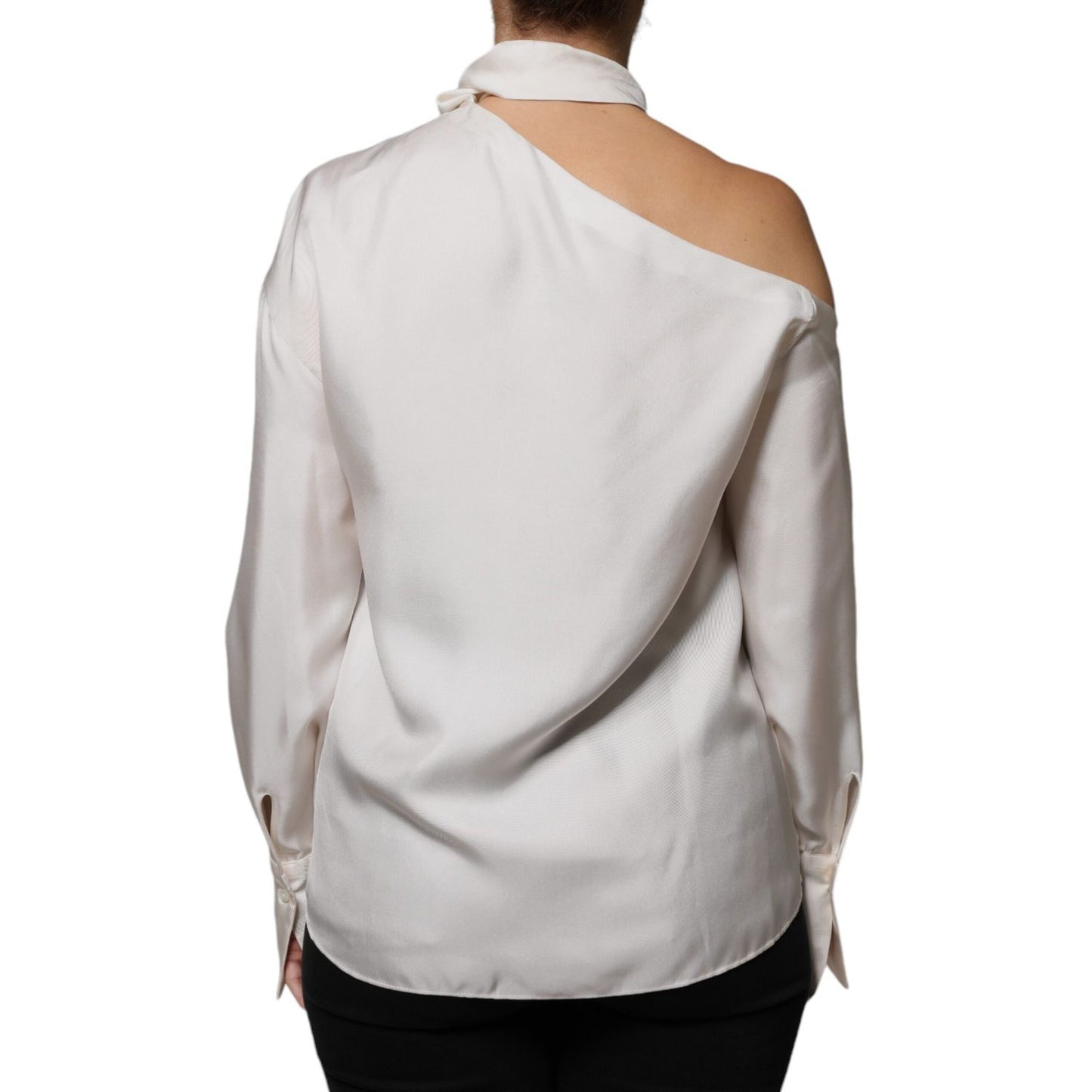 Brunello Cucinelli Beige Silk Ascot Collared Long Sleeves Top TSH86781-40