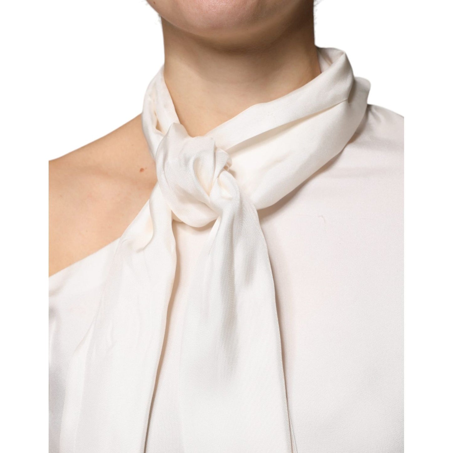 Brunello Cucinelli Beige Silk Ascot Collared Long Sleeves Top TSH86781-40
