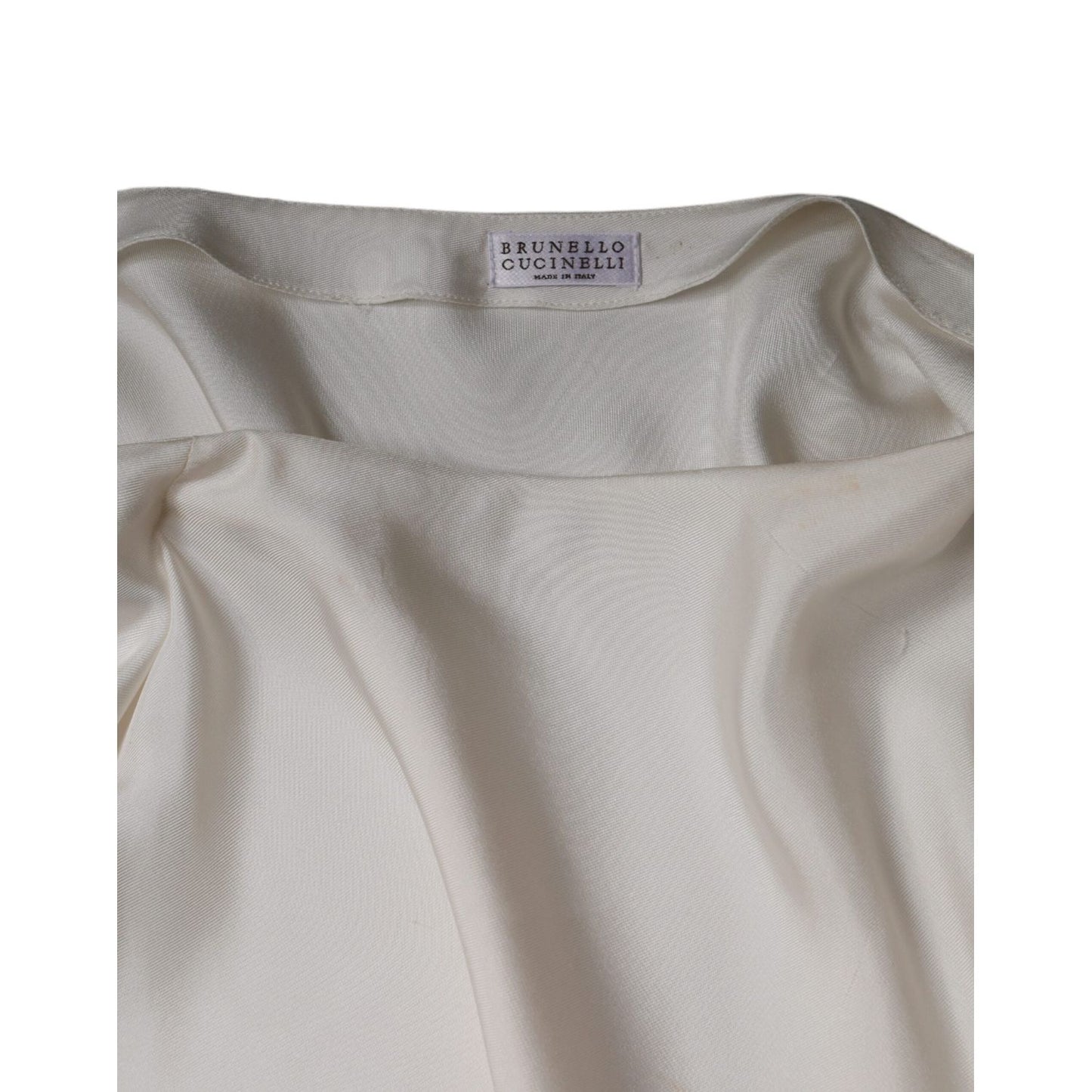 Brunello Cucinelli Beige Silk Ascot Collared Long Sleeves Top TSH86781-40