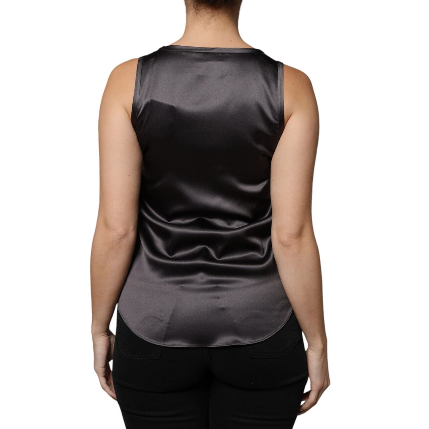 Brunello Cucinelli Black Silk Blend Sleeveless Tank Top TSH86789-38